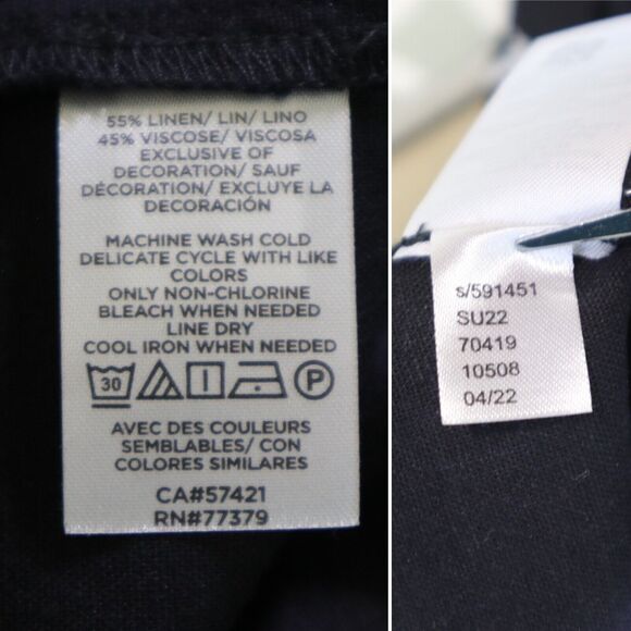 Ann Taylor Size L Scalloped Linen Blend Halter Top Black White Trim - Picture 10 of 10